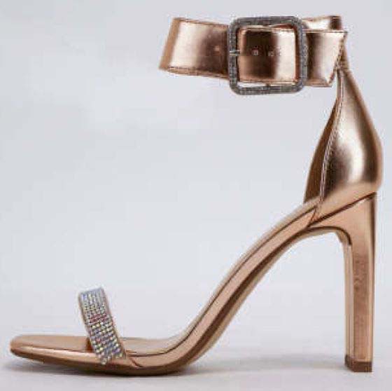 Rose Gold Womens Rhinestones Heeled Sandals