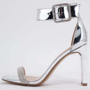Silver Womens Rhinestones Heeled  Sandals