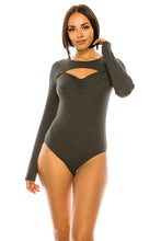 Dark Grey Ribbed Long Sleeve Bodysuit