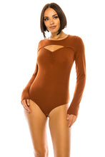 Brown Ribbed Long Sleeve Bodysuit