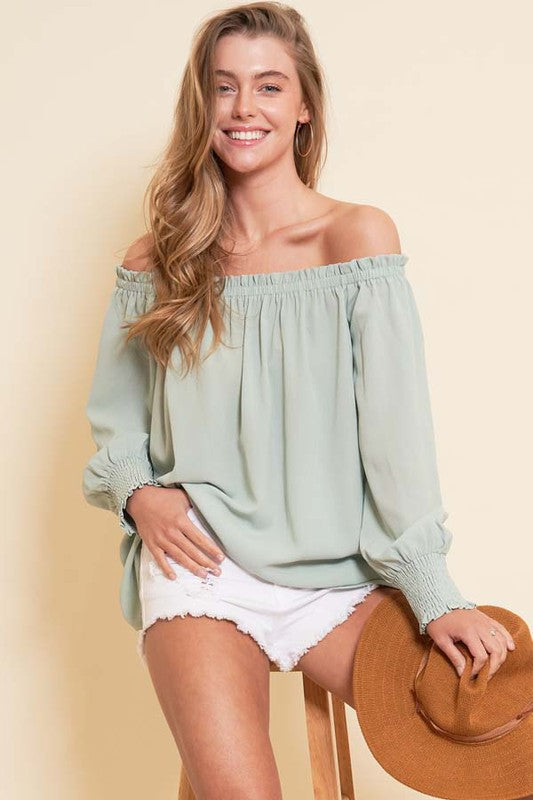 Sage Off Shoulder Blouse