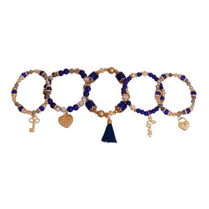 Blue Glass Bead Love Charm Bracelets
