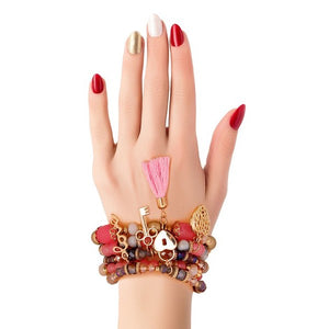 Pink Glass Bead Love Charm Bracelets