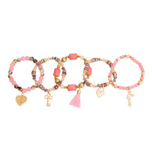 Pink Glass Bead Love Charm Bracelets