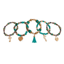 Turquoise Glass Bead Love Charm Bracelets