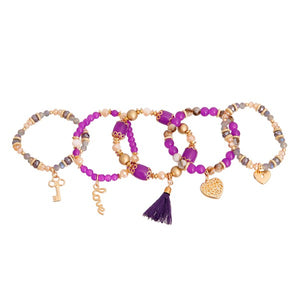 Purple Glass Bead Love Charm Bracelets
