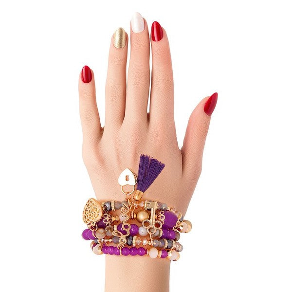 Purple Glass Bead Love Charm Bracelets