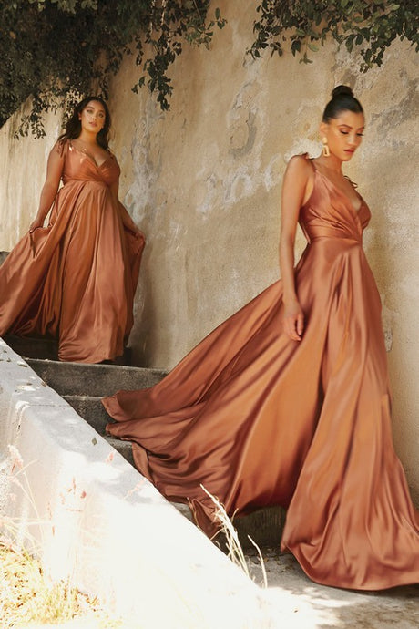 Sienna Satin Slit Long Evening Dress