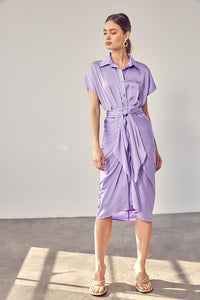 Light Purple Button Up Front Tie Detail Dress