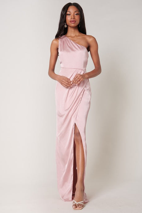 Blush Prestige One Shoulder Asymmetrical Maxi Dress