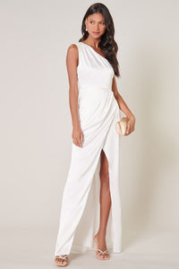 Ivory Prestige One Shoulder Asymmetrical Maxi Dress