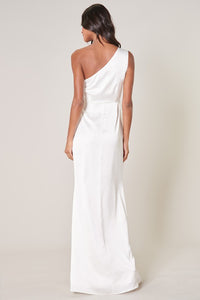 Ivory Prestige One Shoulder Asymmetrical Maxi Dress