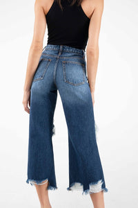 Dark Blue High Rise Crop Straight Women Jeans