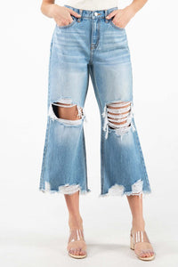 Medium Blue High Rise Crop Straight Women Jeans