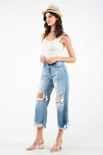 Medium Blue High Rise Crop Straight Women Jeans