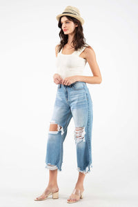 Medium Blue High Rise Crop Straight Women Jeans