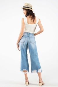 Medium Blue High Rise Crop Straight Women Jeans