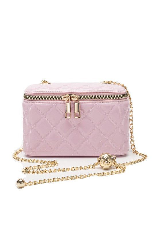 Pink Diamond Pattern Leather Bucket Bag