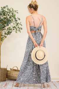 Grey Tie Back Crop Top & Side Pocket Wide Leg Pants Set