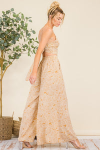 Light Brown Tie Back Crop Top & Side Pocket Wide Leg Pants Set