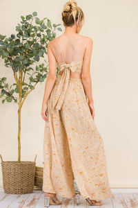 Light Brown Tie Back Crop Top & Side Pocket Wide Leg Pants Set