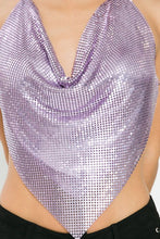 Light Purple Metal Backless Cowl Neck Crop Top