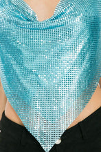 Baby Blue Metal Backless Cowl Neck Crop Top