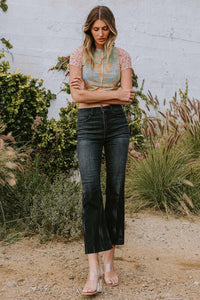 High Rise Ankle Kick Flare With Raw Cut Hem
