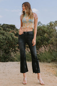 High Rise Ankle Kick Flare With Raw Cut Hem