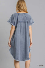 Short Sleeve Pocket Denim Dress with Fringe