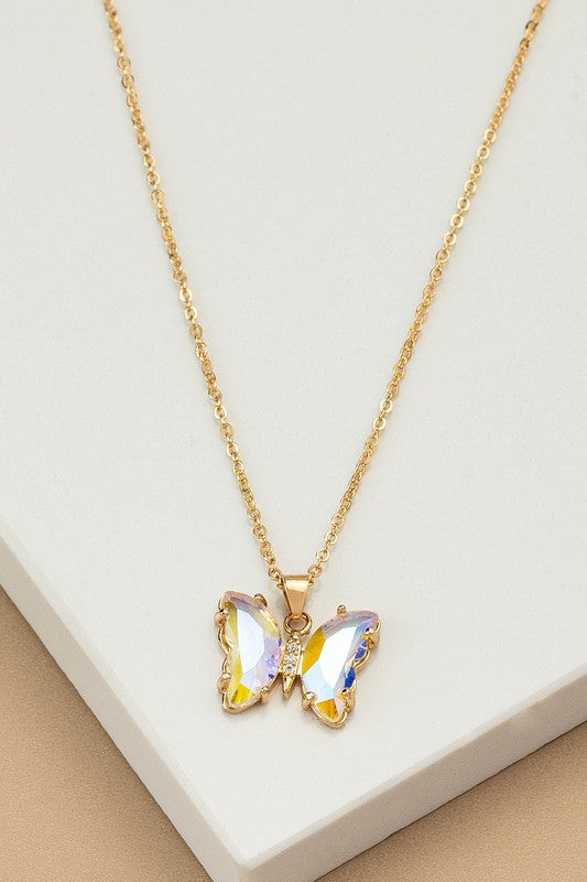 Clear Crystal Butterfly Pendant Necklace