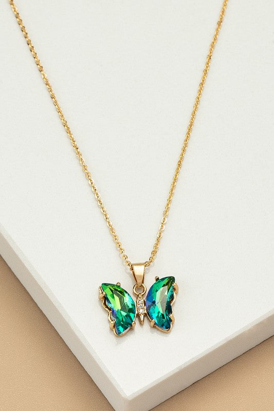 Green Crystal Butterfly Pendant Necklace