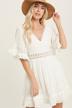 White V-neck Lace Trim Dress