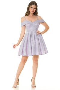 Light Purple Metallic Sweetheart Off Shoulder Short Dress