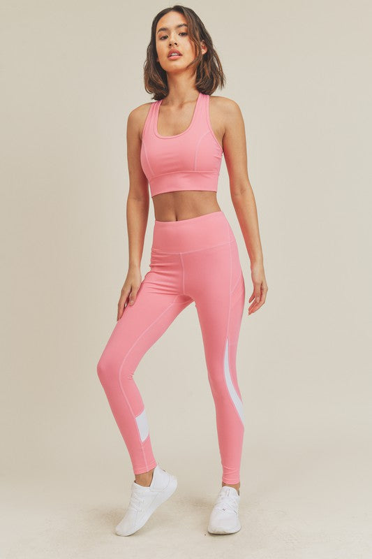 Pink Color Block Criss Cross Sports Bra & Legging Set