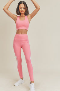 Pink Color Block Criss Cross Sports Bra & Legging Set