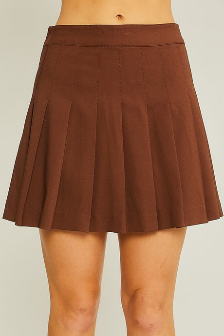 Brown Zip Back Pleated Skirt