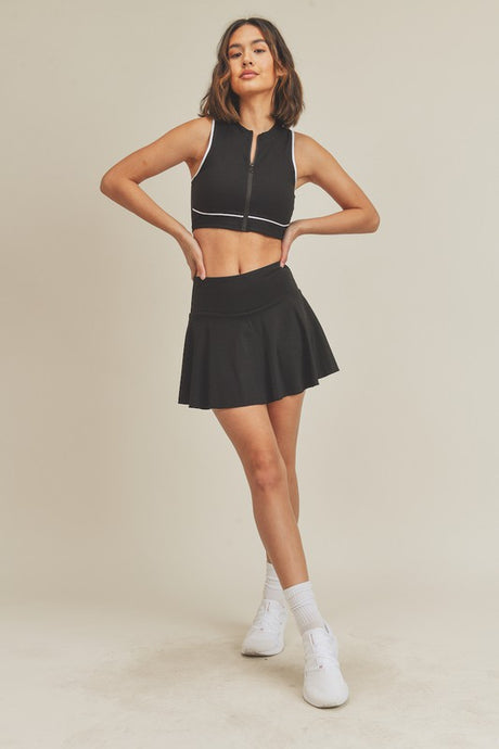Black Active Tennis Skirt with Lining Pocketed Shorts