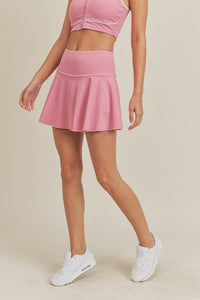 Pink Active Tennis Skirt with Lining Pocketed Shorts