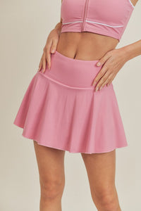 Pink Active Tennis Skirt with Lining Pocketed Shorts