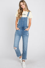 Distressed Raw Edge Cuffed Hem Stretch Mom Overall