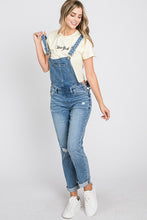 Distressed Raw Edge Cuffed Hem Stretch Mom Overall