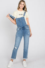 Distressed Raw Edge Cuffed Hem Stretch Mom Overall