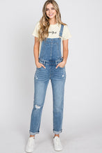 Distressed Raw Edge Cuffed Hem Stretch Mom Overall