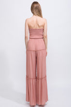 Clay Woven Solid Sleeveless Smocked Ruffle Jumpsuit