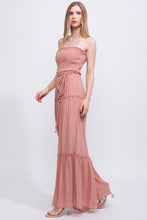Clay Woven Solid Sleeveless Smocked Ruffle Jumpsuit