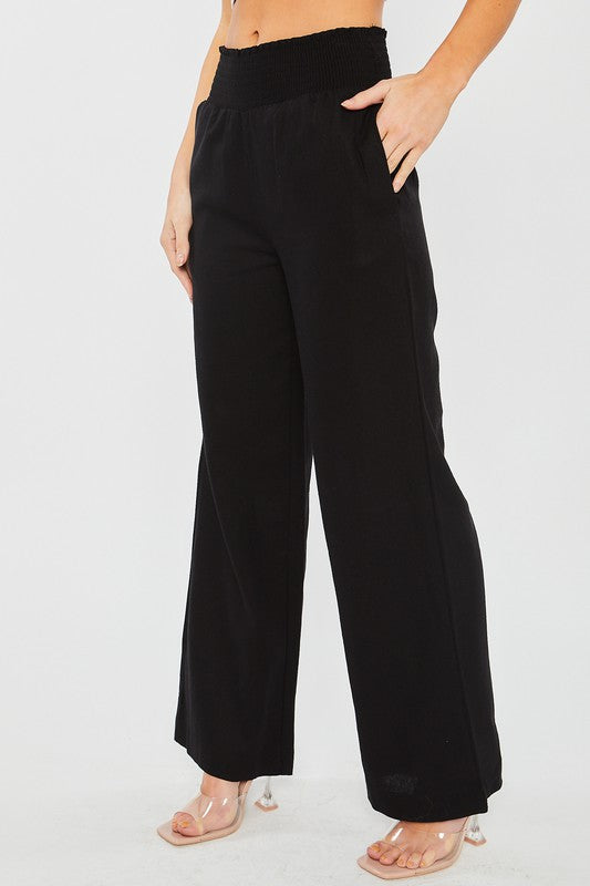 Black Woven Solid Long Pants