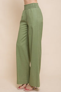 Light Olive Woven Solid Long Pants