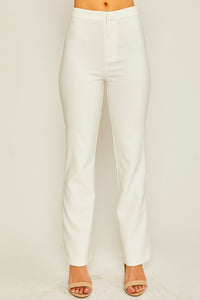 Ivory Woven Solid Long Flared Pants