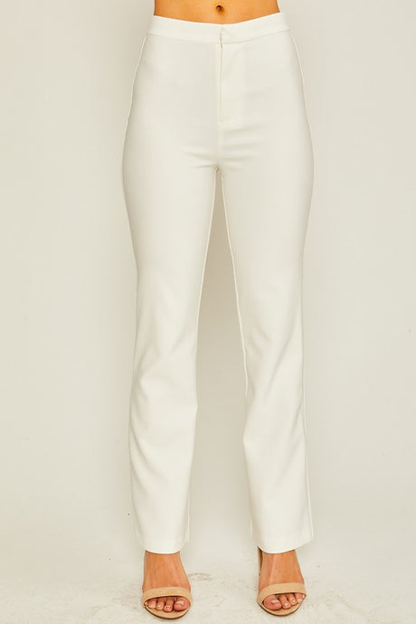 Ivory Woven Solid Long Flared Pants